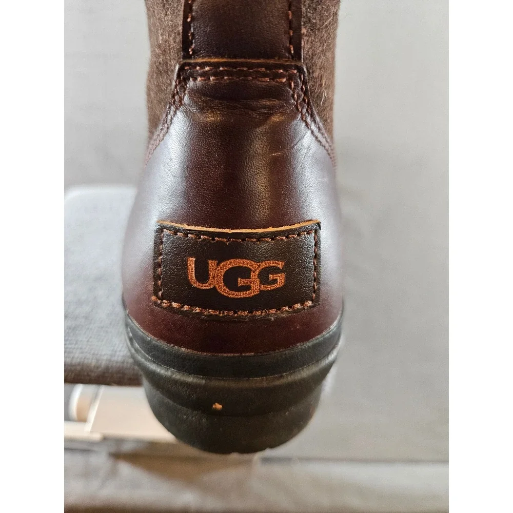 UGG Simmens Waterproof Leather Wool Boots Stout Brown 10 Mens 10